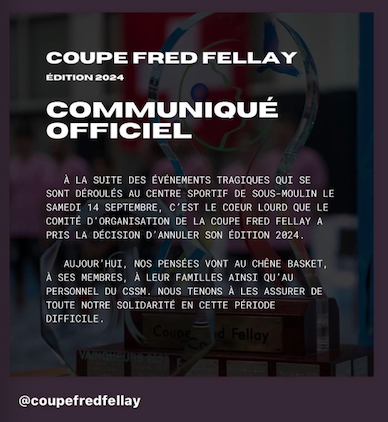 Coupe Fred Fellay 2024 édition annulée